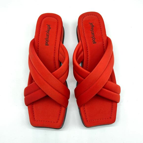 JEFFREY CAMPBELL Sun-Sation Sandal Women 8 Orange Red Platform Cris Cross Padded - Picture 4 of 12